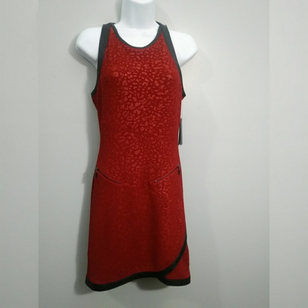 Guess red sleeveless mini dress with "pleather" trim sz M NWT